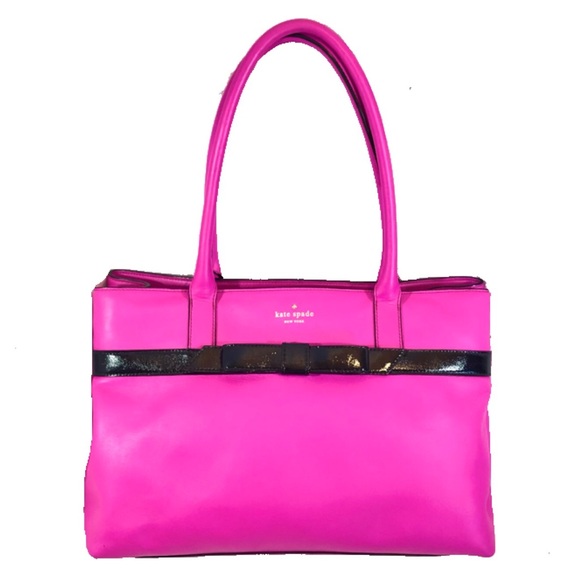 kate spade Handbags - Mint Kate Spade genuine leather pink black bow satchel shoulder Bag large
